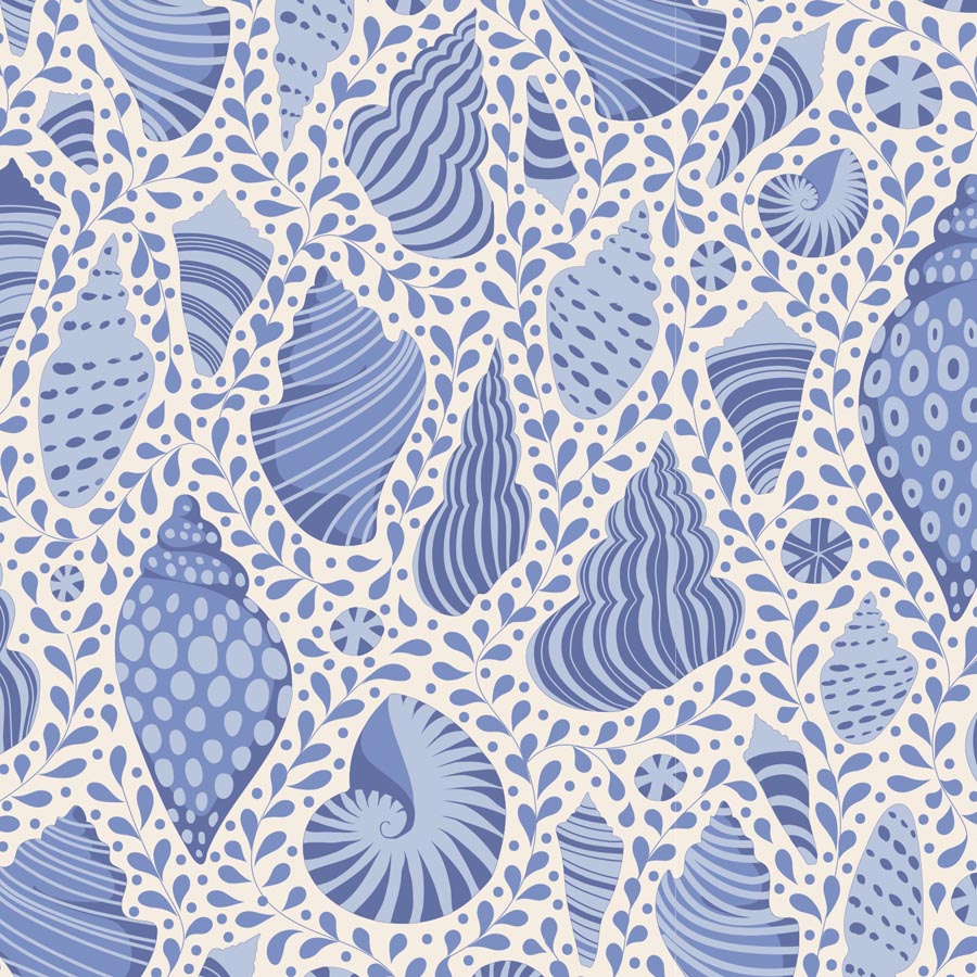 Tilda Cotton Beach Beach Shells Blue