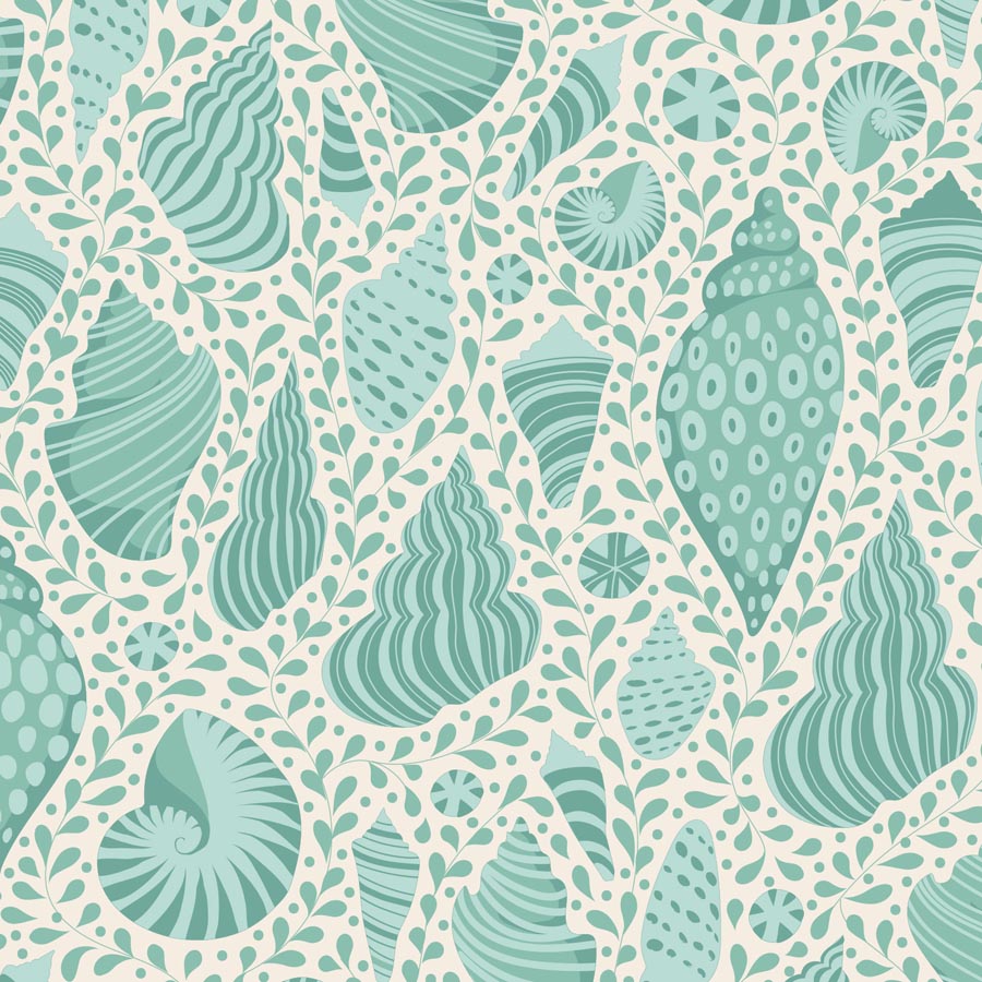 Tilda Cotton Beach Beach Shells Teal