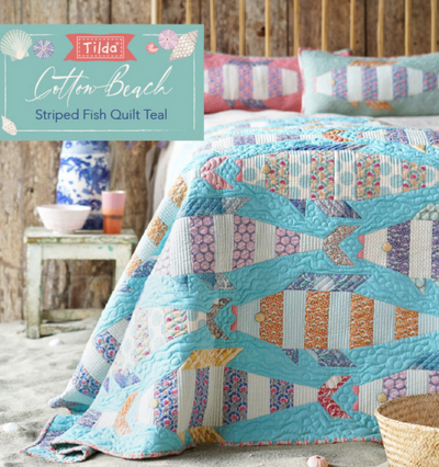 Tilda Cotton Beach Quilt Kit Striped Fish Teal