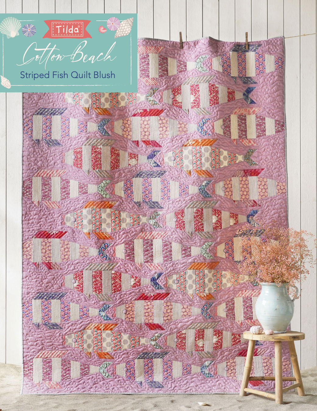 Tilda Cotton Beach Quilt Kit Striped Fish Blush