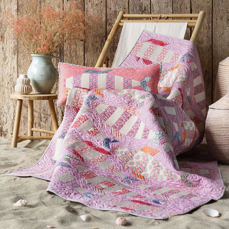 Tilda Cotton Beach Quilt Kit Striped Fish Blush