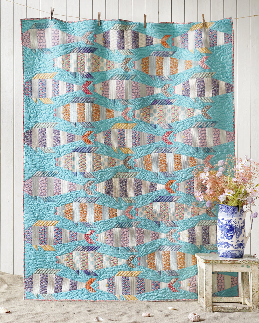 Tilda Cotton Beach Quilt Kit Striped Fish Teal